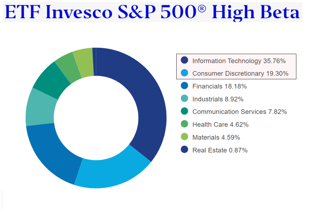 Il 55% dell’ETF SPHB è formato dai settori tecnologico e dei beni discrezionali, ciclici. Fonte: Invesco