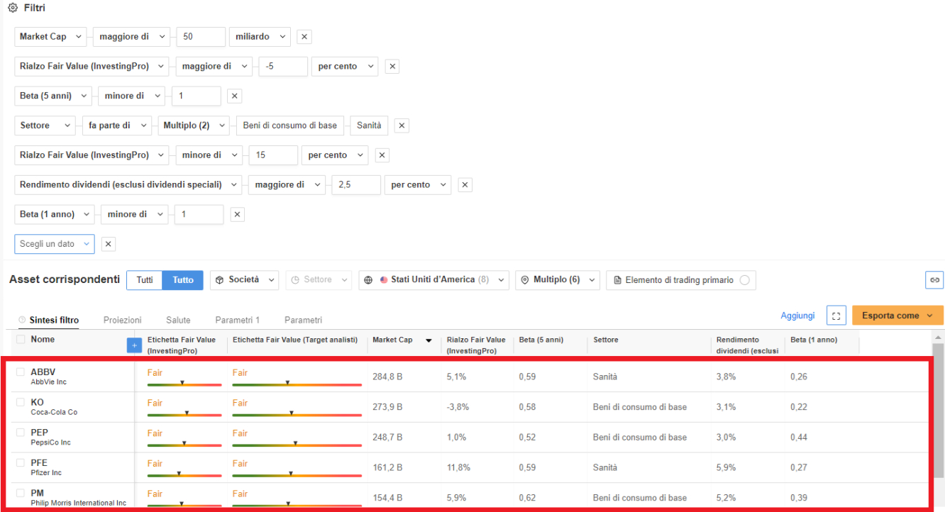 Filtri InvestingPro