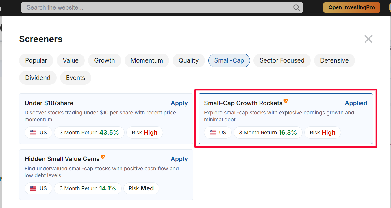 Small-Cap Growth Rockets stock screener