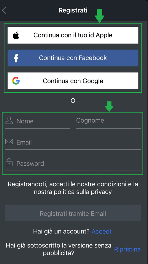Come registrarsi tramite app